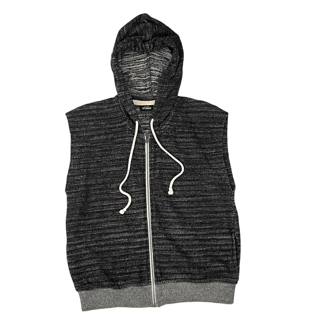 Kate Spade Saturday Black and Grey Marled Knit Hooded Vest M